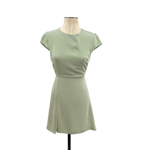 Aritiza‎ Babaton Hamptons Mini Dress Short Sleeve Cut Out Sage Green Size 0 - Picture 2 of 14